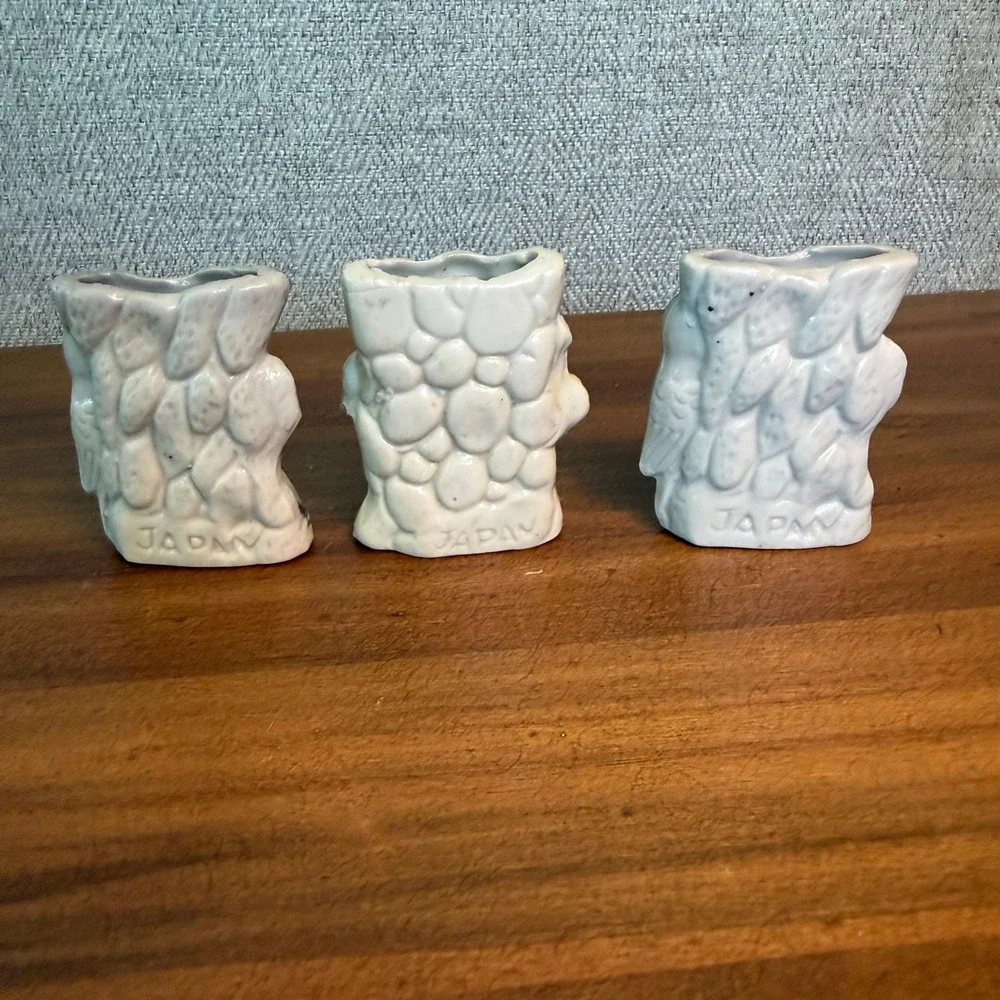 1950s MCM Kitsch Mini Ceramic Bird Bud Vases Set of 3 Chinoiserie Fairycore RARE